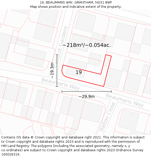 19, BEAUMARIS WAY, GRANTHAM, NG31 8WP: Plot and title map