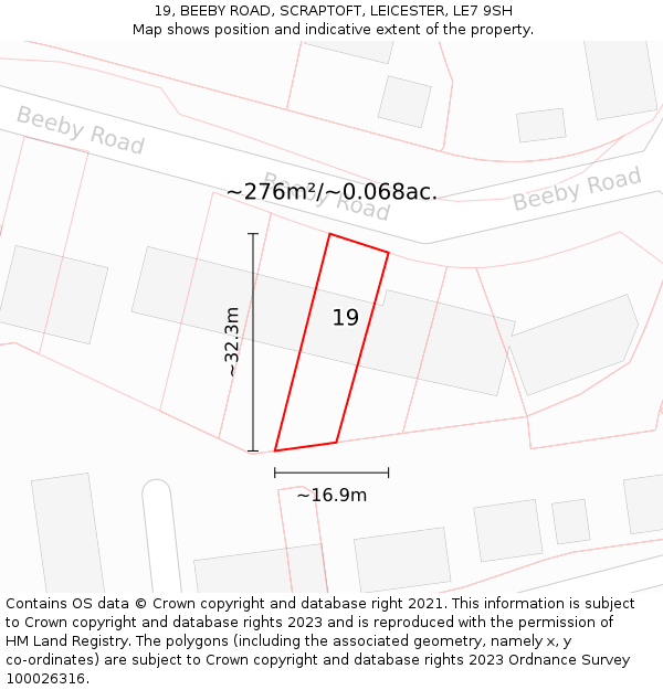 19, BEEBY ROAD, SCRAPTOFT, LEICESTER, LE7 9SH: Plot and title map