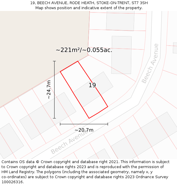 19, BEECH AVENUE, RODE HEATH, STOKE-ON-TRENT, ST7 3SH: Plot and title map