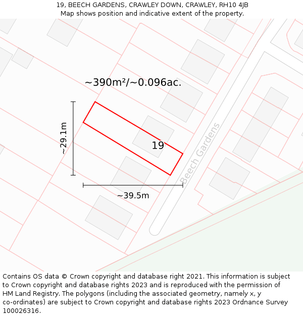 19, BEECH GARDENS, CRAWLEY DOWN, CRAWLEY, RH10 4JB: Plot and title map