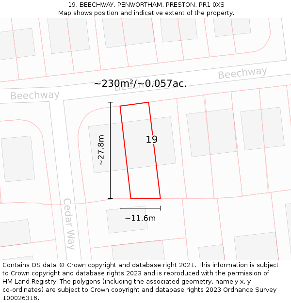 19, BEECHWAY, PENWORTHAM, PRESTON, PR1 0XS: Plot and title map