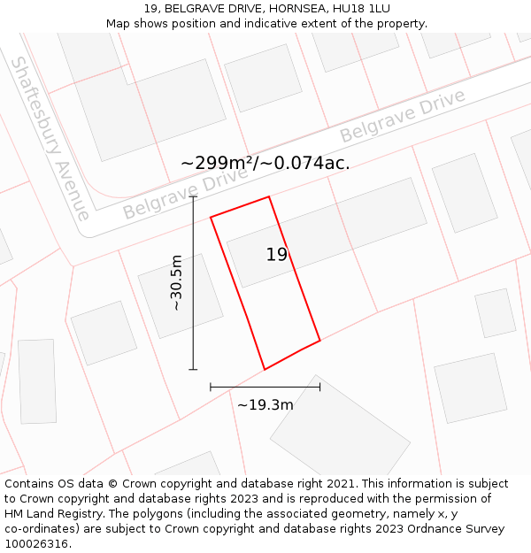 19, BELGRAVE DRIVE, HORNSEA, HU18 1LU: Plot and title map