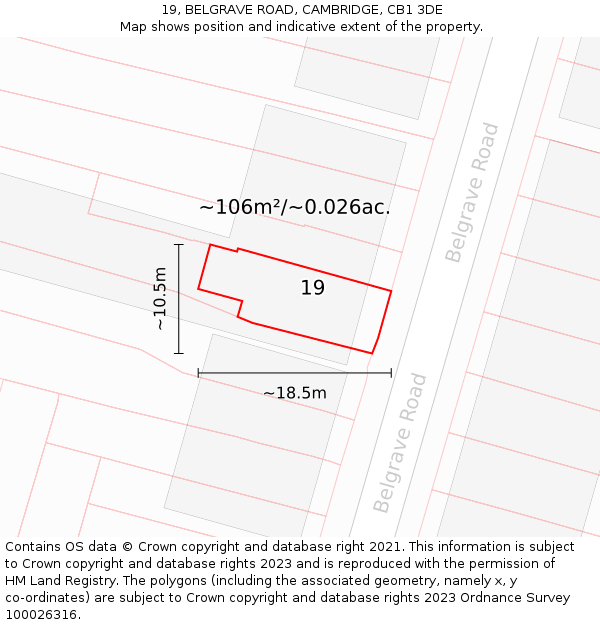 19, BELGRAVE ROAD, CAMBRIDGE, CB1 3DE: Plot and title map