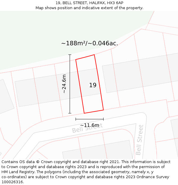 19, BELL STREET, HALIFAX, HX3 6AP: Plot and title map