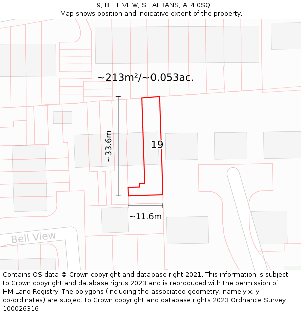 19, BELL VIEW, ST ALBANS, AL4 0SQ: Plot and title map