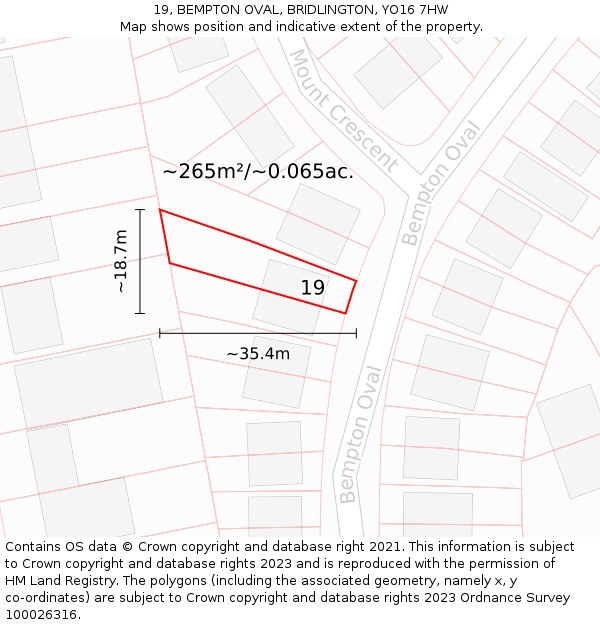 19, BEMPTON OVAL, BRIDLINGTON, YO16 7HW: Plot and title map