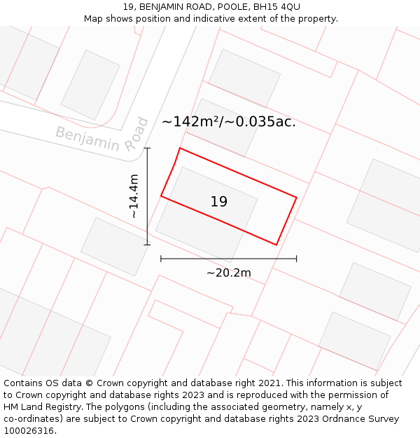 19, BENJAMIN ROAD, POOLE, BH15 4QU: Plot and title map