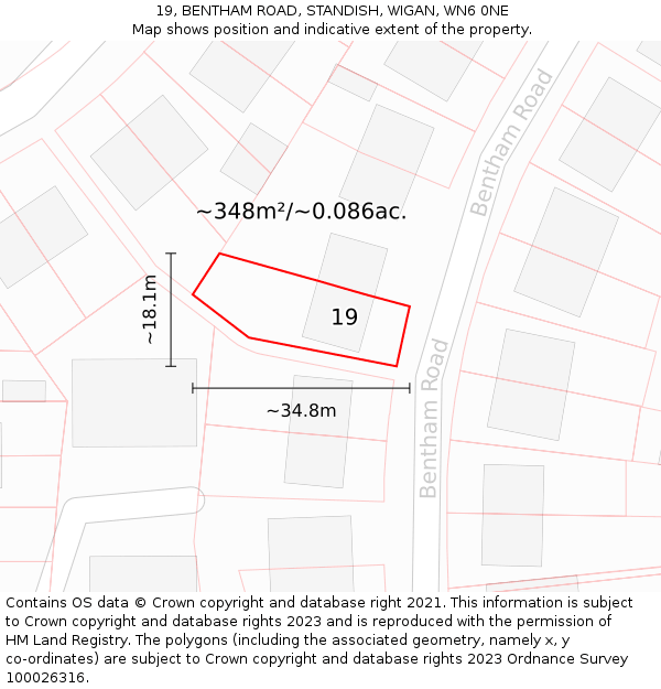 19, BENTHAM ROAD, STANDISH, WIGAN, WN6 0NE: Plot and title map