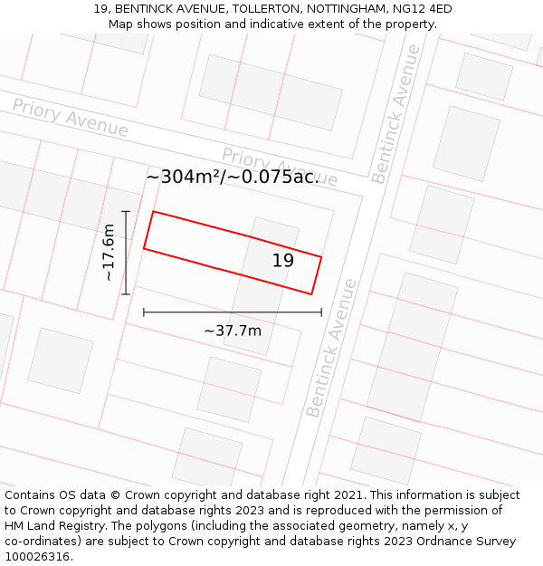 19, BENTINCK AVENUE, TOLLERTON, NOTTINGHAM, NG12 4ED: Plot and title map