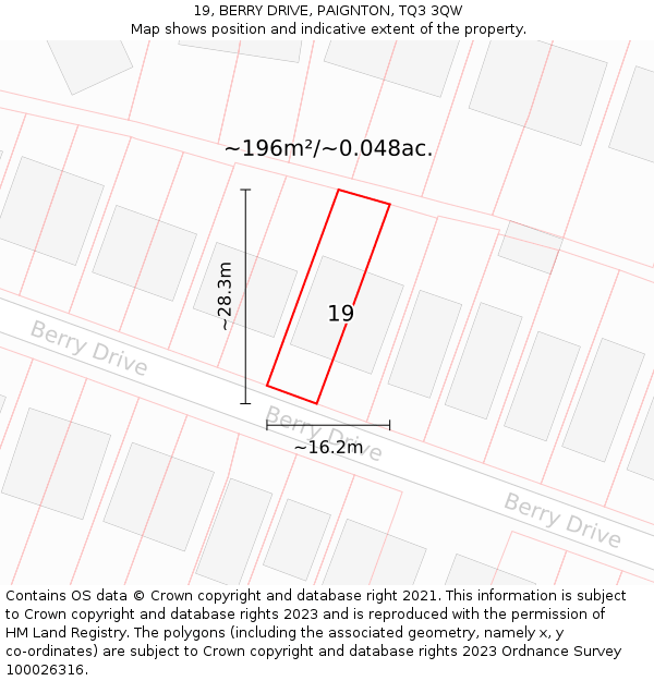 19, BERRY DRIVE, PAIGNTON, TQ3 3QW: Plot and title map
