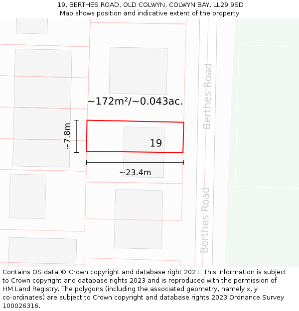 19, BERTHES ROAD, OLD COLWYN, COLWYN BAY, LL29 9SD: Plot and title map