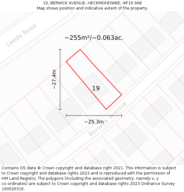 19, BERWICK AVENUE, HECKMONDWIKE, WF16 9AE: Plot and title map