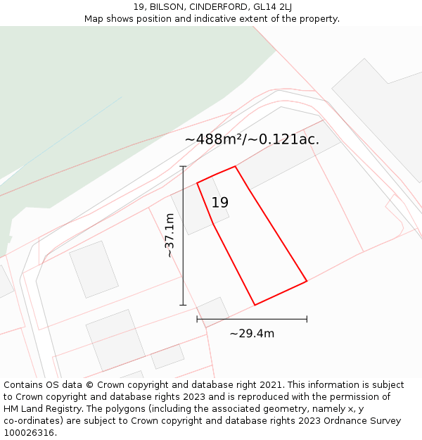 19, BILSON, CINDERFORD, GL14 2LJ: Plot and title map