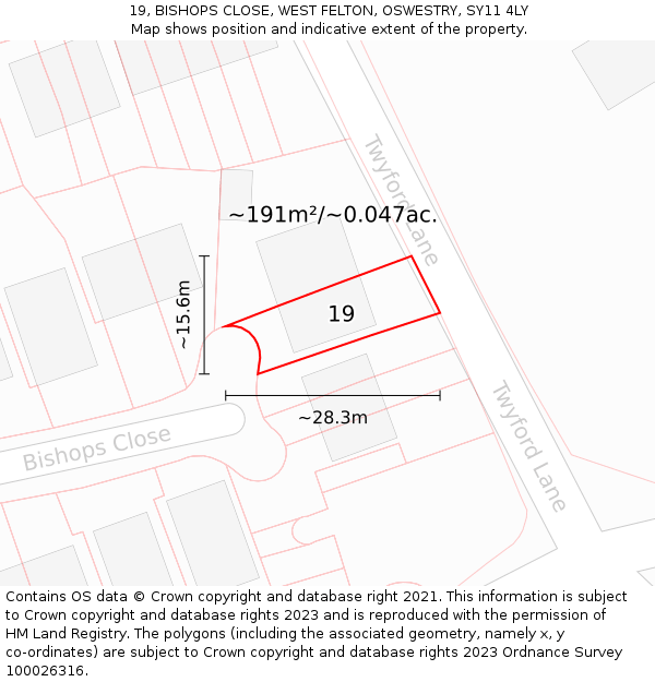 19, BISHOPS CLOSE, WEST FELTON, OSWESTRY, SY11 4LY: Plot and title map