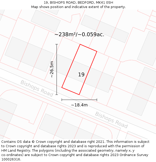 19, BISHOPS ROAD, BEDFORD, MK41 0SH: Plot and title map