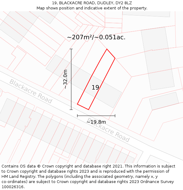 19, BLACKACRE ROAD, DUDLEY, DY2 8LZ: Plot and title map