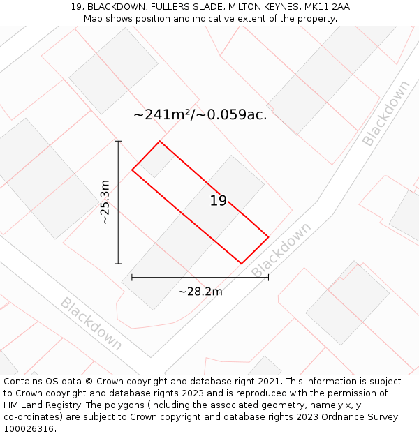 19, BLACKDOWN, FULLERS SLADE, MILTON KEYNES, MK11 2AA: Plot and title map