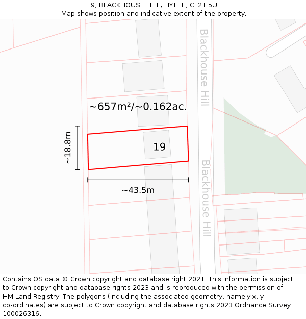 19, BLACKHOUSE HILL, HYTHE, CT21 5UL: Plot and title map