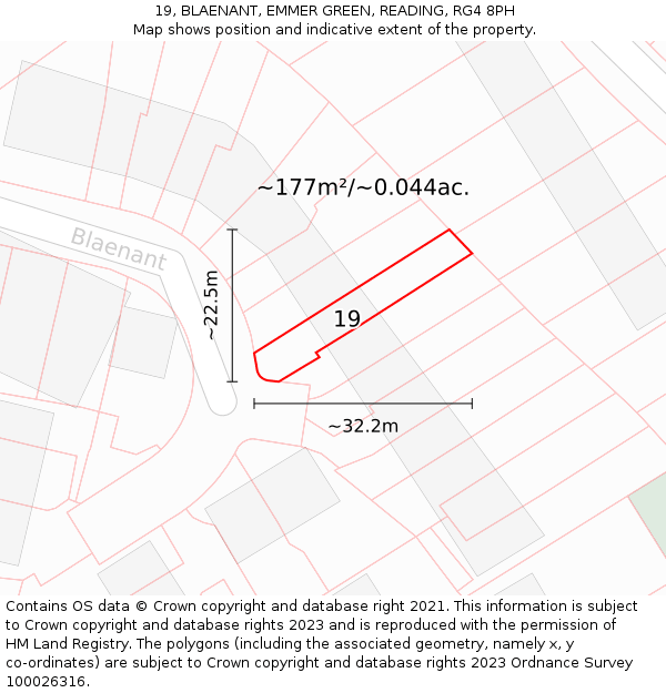19, BLAENANT, EMMER GREEN, READING, RG4 8PH: Plot and title map