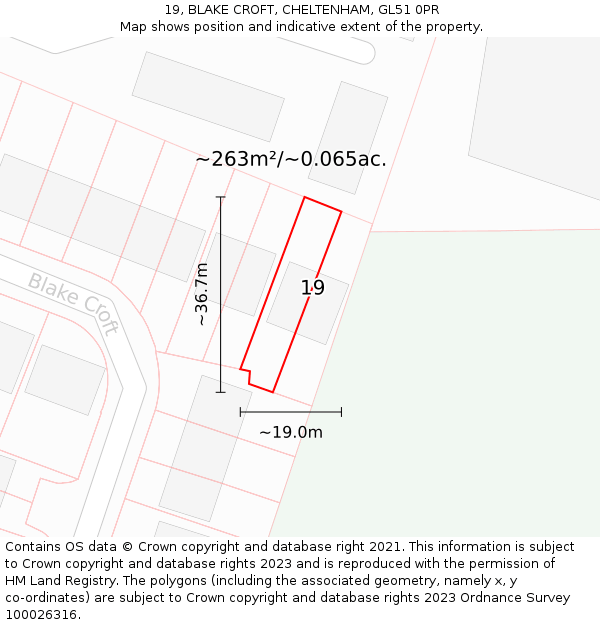 19, BLAKE CROFT, CHELTENHAM, GL51 0PR: Plot and title map