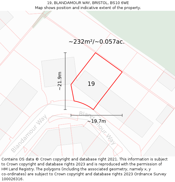 19, BLANDAMOUR WAY, BRISTOL, BS10 6WE: Plot and title map