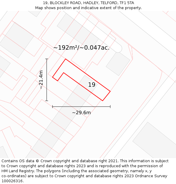 19, BLOCKLEY ROAD, HADLEY, TELFORD, TF1 5TA: Plot and title map