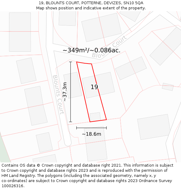 19, BLOUNTS COURT, POTTERNE, DEVIZES, SN10 5QA: Plot and title map