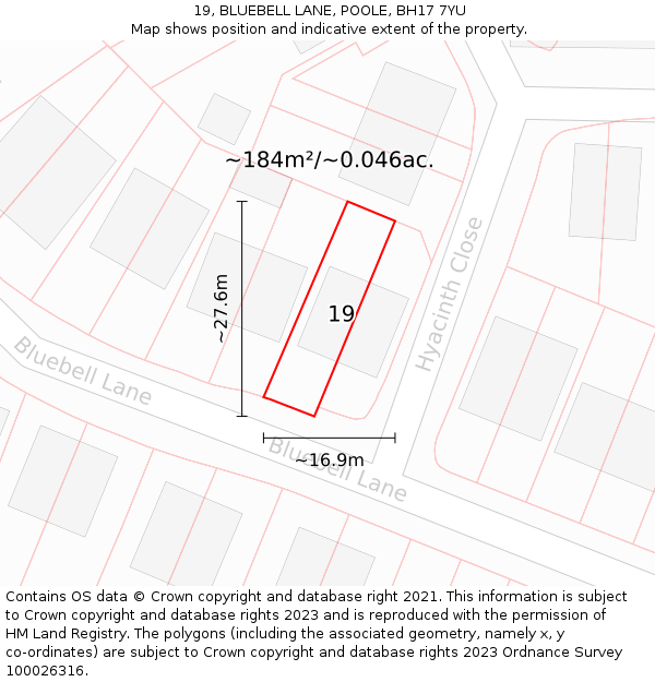 19, BLUEBELL LANE, POOLE, BH17 7YU: Plot and title map