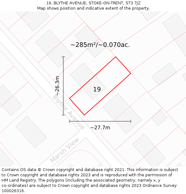 19, BLYTHE AVENUE, STOKE-ON-TRENT, ST3 7JZ: Plot and title map