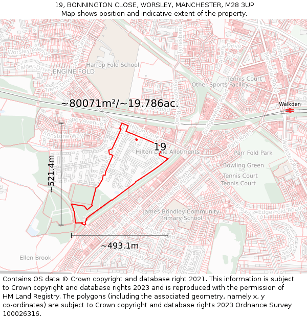 19, BONNINGTON CLOSE, WORSLEY, MANCHESTER, M28 3UP: Plot and title map