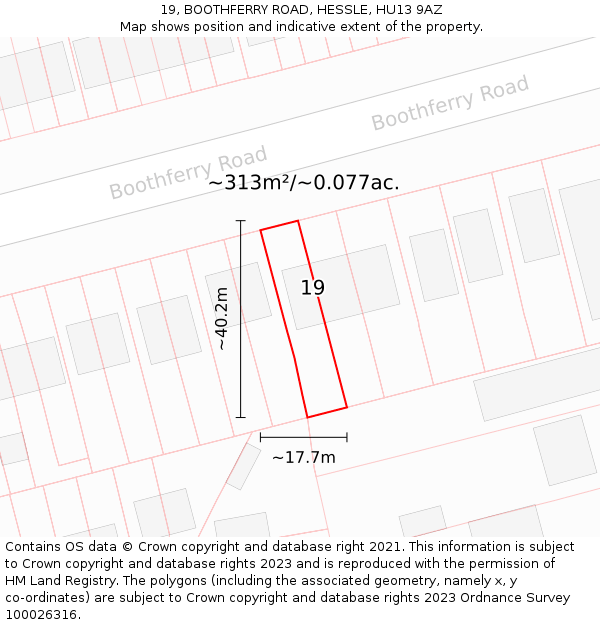 19, BOOTHFERRY ROAD, HESSLE, HU13 9AZ: Plot and title map