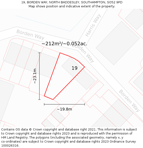 19, BORDEN WAY, NORTH BADDESLEY, SOUTHAMPTON, SO52 9PD: Plot and title map