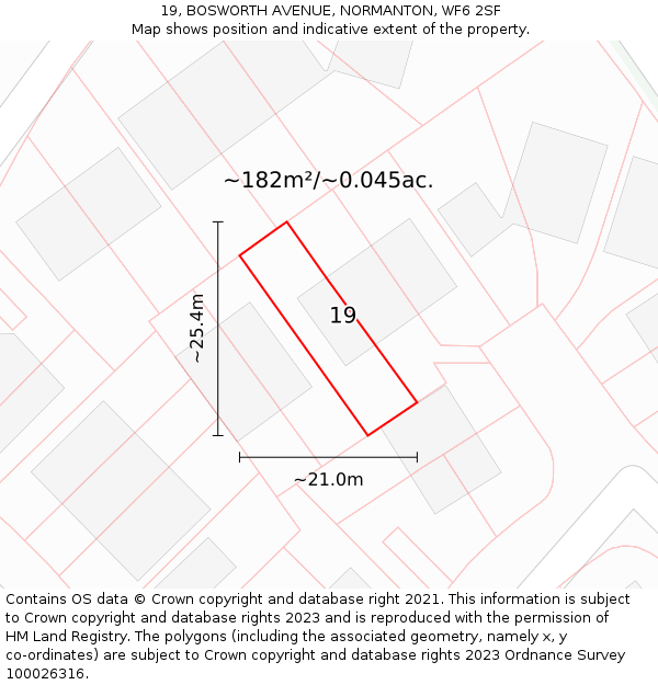 19, BOSWORTH AVENUE, NORMANTON, WF6 2SF: Plot and title map