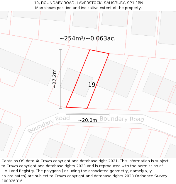 19, BOUNDARY ROAD, LAVERSTOCK, SALISBURY, SP1 1RN: Plot and title map