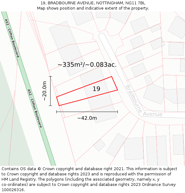 19, BRADBOURNE AVENUE, NOTTINGHAM, NG11 7BL: Plot and title map