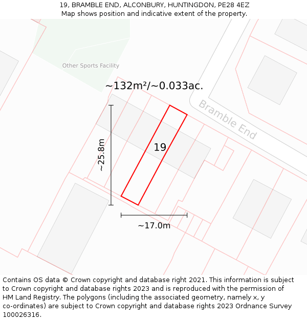 19, BRAMBLE END, ALCONBURY, HUNTINGDON, PE28 4EZ: Plot and title map