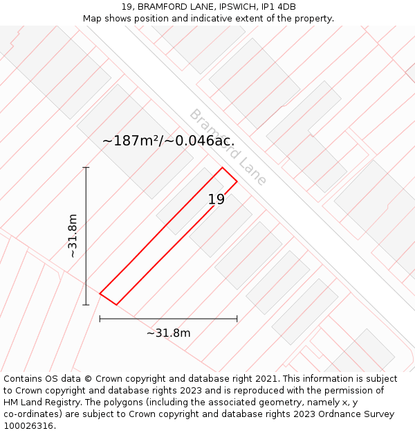 19, BRAMFORD LANE, IPSWICH, IP1 4DB: Plot and title map