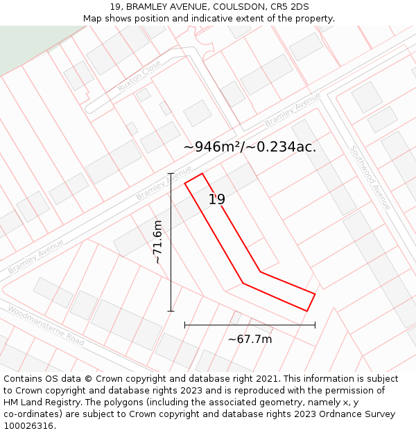 19, BRAMLEY AVENUE, COULSDON, CR5 2DS: Plot and title map