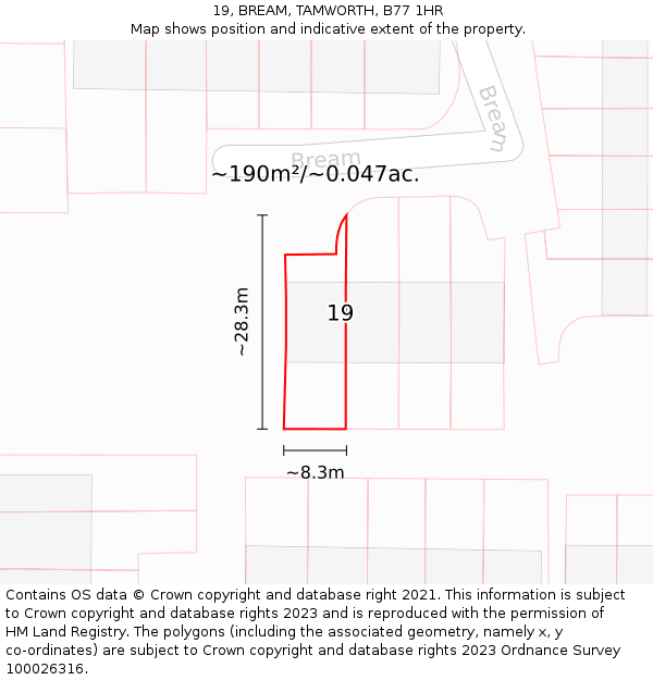 19, BREAM, TAMWORTH, B77 1HR: Plot and title map