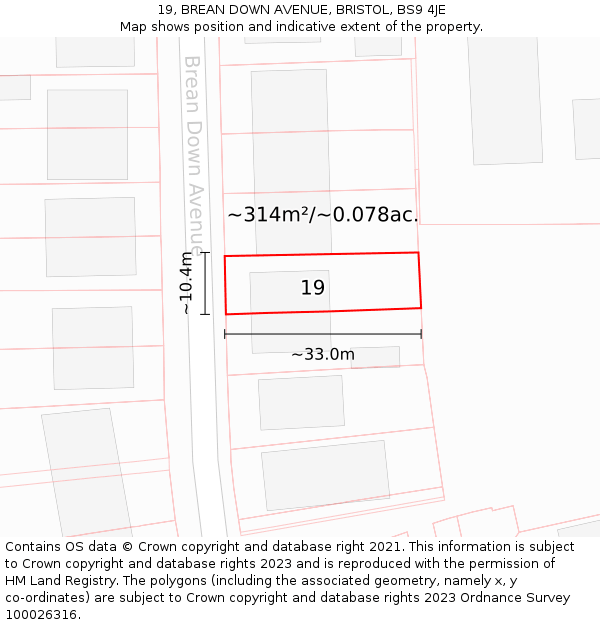 19, BREAN DOWN AVENUE, BRISTOL, BS9 4JE: Plot and title map