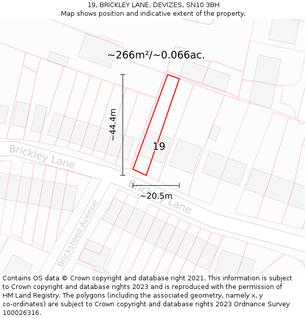 19, BRICKLEY LANE, DEVIZES, SN10 3BH: Plot and title map