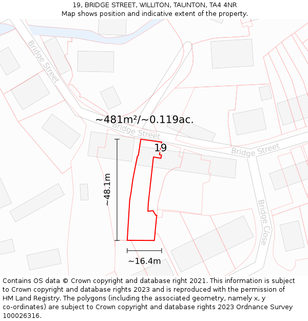 19, BRIDGE STREET, WILLITON, TAUNTON, TA4 4NR: Plot and title map