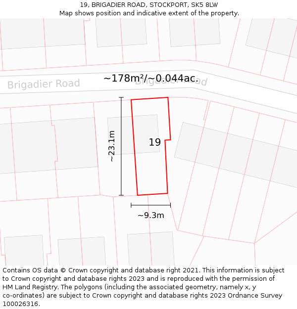 19, BRIGADIER ROAD, STOCKPORT, SK5 8LW: Plot and title map