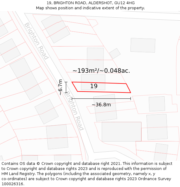 19, BRIGHTON ROAD, ALDERSHOT, GU12 4HG: Plot and title map