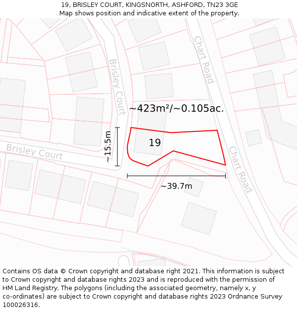 19, BRISLEY COURT, KINGSNORTH, ASHFORD, TN23 3GE: Plot and title map