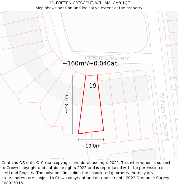 19, BRITTEN CRESCENT, WITHAM, CM8 1QE: Plot and title map