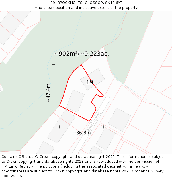 19, BROCKHOLES, GLOSSOP, SK13 6YT: Plot and title map