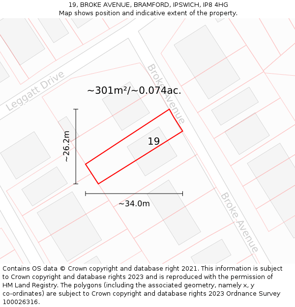 19, BROKE AVENUE, BRAMFORD, IPSWICH, IP8 4HG: Plot and title map