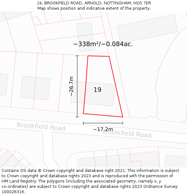 19, BROOKFIELD ROAD, ARNOLD, NOTTINGHAM, NG5 7ER: Plot and title map