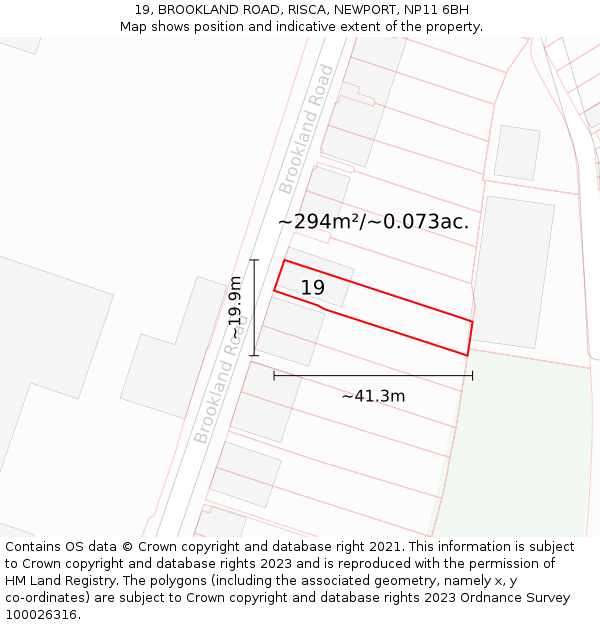 19, BROOKLAND ROAD, RISCA, NEWPORT, NP11 6BH: Plot and title map